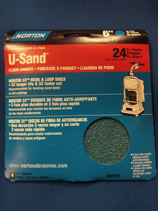 NORTIN 02797 U-Sand 6" 3X HOOK & LOOP DISCS 24 GRIT Pack of 4